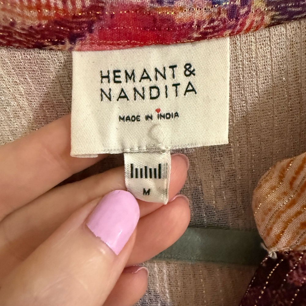 Hemant & Nandita Tara Sheer Floral Metallic Maxi Shirt Dress – M - Picture 7 of 8